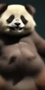 Placeholder: Demonic panda with fangs and scary in the dark scary forest not smiling