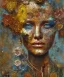 Placeholder:  an abstract painting of rusted metal and flowers, african portrait, rust, scaffolding, iron cladding, decay, mixed media, textured, anatomically correct, beautiful perfect face, sharp focus, highly detailed, injured face