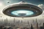 Placeholder: flying saucer with portals with angelina jolie inside the flying saucer flying over future alien city close up of angelina jolie as photo realistic