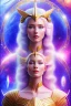 Placeholder: cosmic young woman from the future, one fine whole face, large cosmic forehead, crystalline skin, expressive blue eyes, blue hair, smiling lips, very nice smile, costume pleiadian,rainbow ufo Beautiful tall pleiadian Galactic commander, ship, perfect datailed golden galactic suit, high rank, long purple hair, hand whit five perfect detailed finger, amazing big blue eyes, smilling mouth, high drfinition lips, cosmic happiness, bright colors, blue, pink, gold, jewels, realistic, real