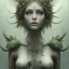 Placeholder: karlan, plant metal, feathers, Dryad, fae, sidhe, ominous, nature, plants, wildflower, facepaint, dnd character portrait, intricate, oil on canvas, masterpiece, expert, insanely detailed, 4k resolution, retroanime style, cute big circular reflective eyes, cinematic smooth, intricate detail , soft smooth lighting, soft pastel colors, painted Renaissance style, 800mm lens