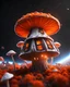 Placeholder: singular weird floating mushroom house in space. platinum, white, and tangerine tetradic colors , Dark cosmic galactic interstellar. Detailed Matte Painting, deep color, fantastical, intricate detail, splash screen, hyperdetailed, insane depth, concept art, 8k resolution, trending on Artstation, Unreal Engine 5, color depth, backlit, splash art, dramatic, High Quality Whimsical Fun Imaginative unusual, good composition