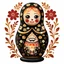 Placeholder: draw matryoshka dolls, the matryoshka is smiling, the kind sweet face of the matryoshka doll, behind the matryoshka Russian patterns in the style of Khokhloma, Khokhloma with gold and black flowers