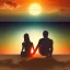 Placeholder: 2 lovers watching the sunset sitting in the sand on a sand island