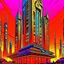 Placeholder: cyberpunk retro futuristic for comics skyscraper from far away in orange