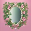 Placeholder: Create an Artwork of a Mirror with ivy branches and pearls necklace, Like a creative Logo for a Varasity Jacket to put a random number uin it, Vector illustration. Colors should be pink and green