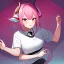 Placeholder: ROBLOX woman character pink hair with horns with white t-shirt and black tie