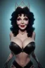 Placeholder: Joan Collins as evil queen in black leather, leather, busty, cleavage, angry, stern look. character design by cory loftis, fenghua zhong, ryohei hase, ismail inceoglu and ruan jia. unreal engine 5, artistic lighting, highly detailed, photorealistic, fantasy