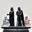 Placeholder: Create a captivating illustration that showcases Darth Vader, adorned in his iconic black cape, standing triumphantly on the highest olympic podium as the undisputed champion. Flanking him on two lower podiums are two white-clad Stormtroopers, looking sullen. Set this scene against a white background.