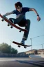 Placeholder: 8k quality realistic image of an attractive anime boy doing a skateboard trick, action, up close