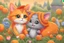 Placeholder: a fluffy orange kitten makes friends with a cute gray mouse on Valentine's day, happy vibe studio lighting fantastic view colourful very cute Lisa Frank richard scarry