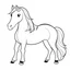 Placeholder: black and white drawing of cute horse outlined art bold, coloring book page for kids, simple classic cartoon style, 2D v4 q2