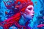 Placeholder: Works by Kraola, Dan Mumford, Dorian Vallejo, Damian Lechoshesta, traditional Slavic fantasy, the best quality of anatomy, a beautiful red-haired woman. enclosed in an ice cube, a look through the thickness of ice, artgerm magic everywhere, coral, cyanide, crimson, FADING PINK, flashes of golden sparks, blue mist, the core of magic, beauty dynamic posture, tragedy, the core of magic, 8k