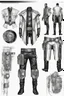 Placeholder: fashion illustration, sketches, futuristic man fashion, microchip designe shirt, black leather pant with silver accessories and belt buckle, steampunk and cyberpunk mixed style, sci-fi fashion style