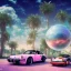 Placeholder: 1980's aesthetic vaporwave palm trees and spheres and Porsche with lightning