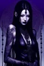 Placeholder: a woman with dark purple-black long hair and black tattoos on her body, a cold, indifferent expression, silver and black onyx jewelry, black lace dress, cybernetics, crepy stunning anthropomorphic female, Minjae Lee vibe, cbybernetic and etheral human, ancient deity, by Vincent Lefevre and Yoshitaka Amano, stunning 3d