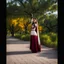 Placeholder: azeri female full bdy with traditional dance clothing park trees