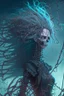Placeholder: female lich with barbed wire as hair, anime style, depth of field, nvidia graphics, lightrays, trending art, movie poster