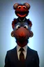 Placeholder: Waist up muppet Portrait, Vladimir Putin as muppet doll, Black suit, photo studio, blue background, unreal engine 5, concept art, art station, god lights, ray tracing, RTX, lumen lighting, ultra detail, volumetric lighting, 3d.