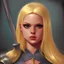 Placeholder: Portrait of beautiful blonde woman with a sword