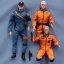 Placeholder: a large pile of face Mike Pence G.I. Joe toy Doll spaceforce uniform, orange blue fabric, pistol, wall packaging for sale, bright pricetag, finger, empty box