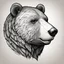 Placeholder: cartoon bear head from profile, extreme low detail sketch with strong contrast, monochromatic outline stamp