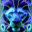 Placeholder: A beautiful portrait of a cyborg lion blue neon color scheme, high key lighting, volumetric light high details psychedelic background