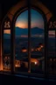 Placeholder: Fenster Ausblick auf persische Stadt am Abend gerade Perspektive