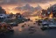 Placeholder: highly detailed small village scene in skelig harbor, sunrise, illustration, background snowy mountains, cinematic lighting, 4k, 8k, octane render, digital concept art, trending on artstation, pinterest, extremely detailed, ambient lighting.