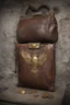 Placeholder: in the BASEMENT there is an old, broken brown oblong leather chest with short handles, with a hole on the side, gold coins from the time of Catherine the Great fall out of it. The ancient coat of arms of tsarist Russia, the double-headed eagle, is BARELY VISIBLE on the bag. All in high quality 8K