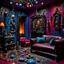 Placeholder: Detailed creepy living-room made of modeling clay, naïve, Tim Burton, strong texture, extreme detail, Max Ernst, decal, rich moody colors, sparkles, Yves Tanguy, bokeh, odd