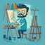 Placeholder: illustration of a man in a art studio, cute avatar