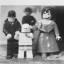 Placeholder: Old creepy photo of unusual children with lego