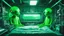 Placeholder: [glitched acid trip] two smiling green extra terrestrial aliens in their experiment lab in the 60ties, tubes and cables and liquids everywhere, a large bed in the middle