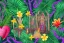 Placeholder:  Tropical flowers,heart drawing, crystals, tropical leaves, sacred altar, Fantasy temple,