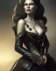 Placeholder: old evil queen in black leather gown, femme fatale, volouptous, busty, cleavage, angry, emperious, 8k resolution concept art portrait by Greg Rutkowski,