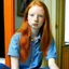 Placeholder: pretty girl, aged 13, ginger, conventionally attractive, bright clothes, realism, jeans, dreamy, tight top