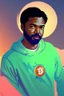 Placeholder: Bitcoin inventor with hootie, soft contrast, soft colors,. Matrix background