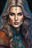 Placeholder: colored etching of an epic medieval female sorceress , with highly detailed facial features ,in the style Ann Chernow, with a fine art aesthetic, highly detailed , realistic , 4k UHD cinegraphic quality