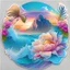 Placeholder: seamless sticker, artwork of surf t shirt graphic of majestic lotus flower and palm tree in digital painting style, beautiful flowers, sunrise mountains and clouds , big sea waves, water splashes, white background, colorful fantasy flower sorround, highly detailed clean, vector image, photorealistic masterpiece,