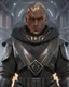 Placeholder: star wars bald male corellian jedi wearing gunmetal grey and black old republic armored flightsuit with gold and metallic red trim inside the jedi temple, centered head and shoulders portrait, hyperdetailed, dynamic lighting, hyperdetailed background, 8k resolution, volumetric lighting, light skin, fully symmetric details