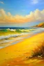 Placeholder: oil painting, beach and seascape, large brush strokes, warm colors