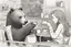 Placeholder: Bear drinking coffee with human friends