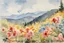 Placeholder: Sunny blue sky, flowers, spring, fantasy, mountains, winslow homer watercolor paintings