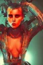 Placeholder: Danish Singer MØ cyberpunk, orange tones, high lighting