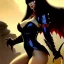 Placeholder: ultra detailed portrait of beautiful Vampirella Riding a black horse,wearing plate armor, extremely detailed digital painting, in the style of Earl Norem and fenghua zhong and ruan jia and jeremy lipking and peter mohrbacher, mystical colors, rim light, beautiful lighting, 8 k, stunning scene, raytracing