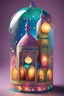 Placeholder: Ramadan lantern with mosque Mosque with Ramadan lantern and Quran with decorated cover, bubble world in the world of colors