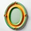 Placeholder: Oval picture frame in the colors mango and light green and some light orange all on a light background