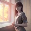 Placeholder: Anime, female student studying under window ,perfect face, cool face, ultra detail, unreal engine 5, cinema4d, sun light, studio lighting --ar 1:1 --v 4