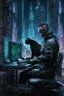 Placeholder: cyberpunk programmer black_Cat_Typing_on_computer_background binary codes, surrounded_by_mindent_3D_binary matrix codes and neutron mesh_etheral, Paranoid_sci-fi_in background_a_tall_cyberpunk_city, the cat hacker watchings monitor, Hyperrealistic texture, high detail, Sinister, cold dynamic lighting, dark-neon colors, Ultra_HD_intense_focus